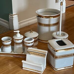 Elegant White and Gold Bathroom Set